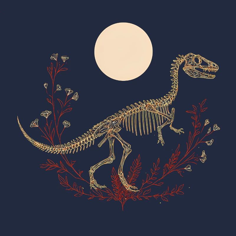 Boho T-Rex Skelett mit Mond & floralen Linien