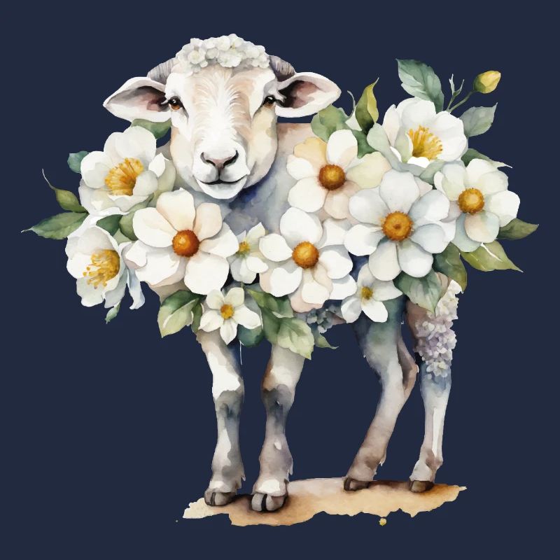 Mouton couvert de fleurs à l’aquarelle