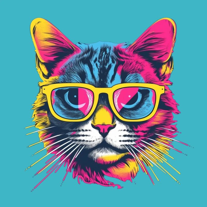 Portrait de chat coloré au néon avec des lunettes de soleil