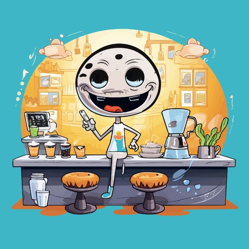Coffee Robot Barista Cartoon