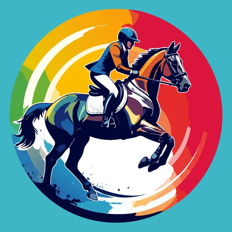 Motif du saut d’obstacles à cheval arc-en-ciel