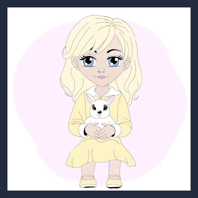 Illustration Kleines blondes Mädchen mit ihrem Kaninchen