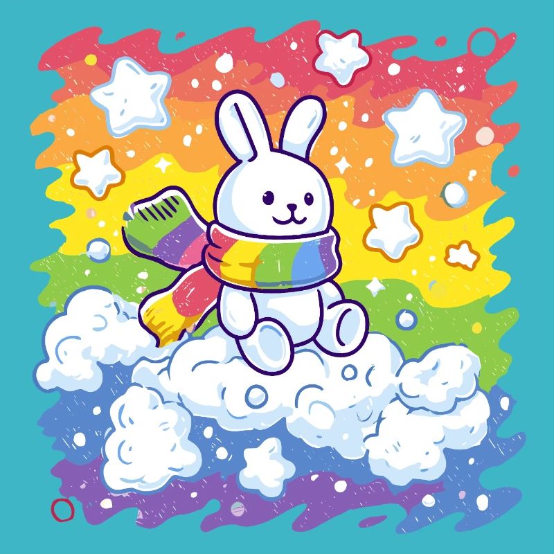 Coniglietto arcobaleno sulla nuvola