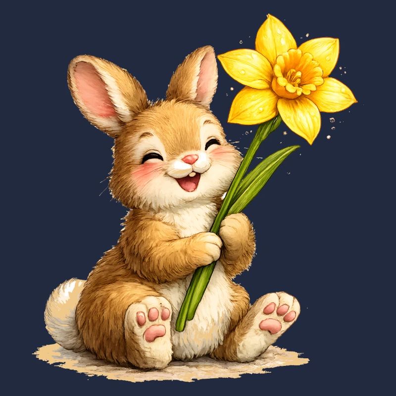 Lapin à la fleur jaune de printemps
