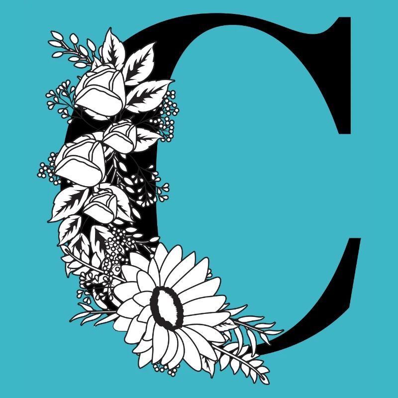 Letter c floral black and white