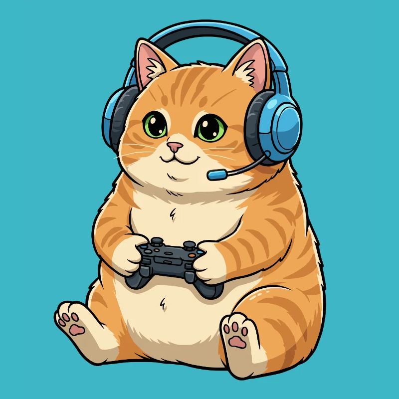 Gamer cat with headset