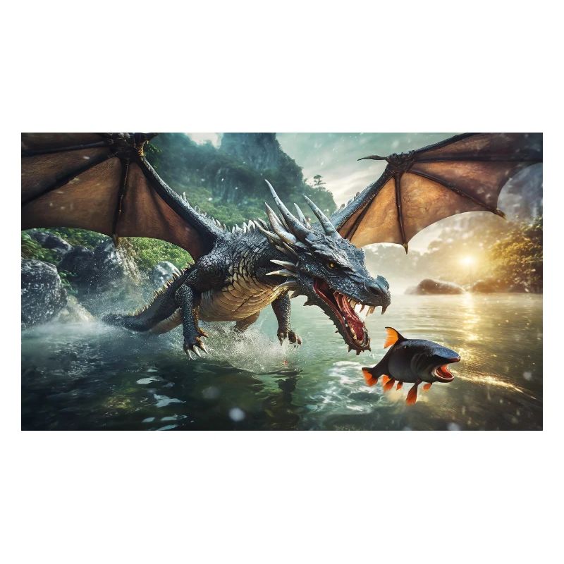 A realistic bad dark dragon is hunting river