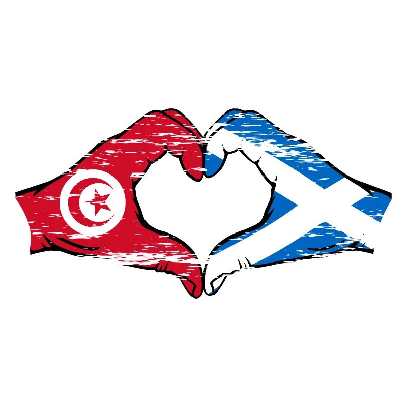 Tunisie Ecosse Drapeau Mains Coeur Forme Utilisé