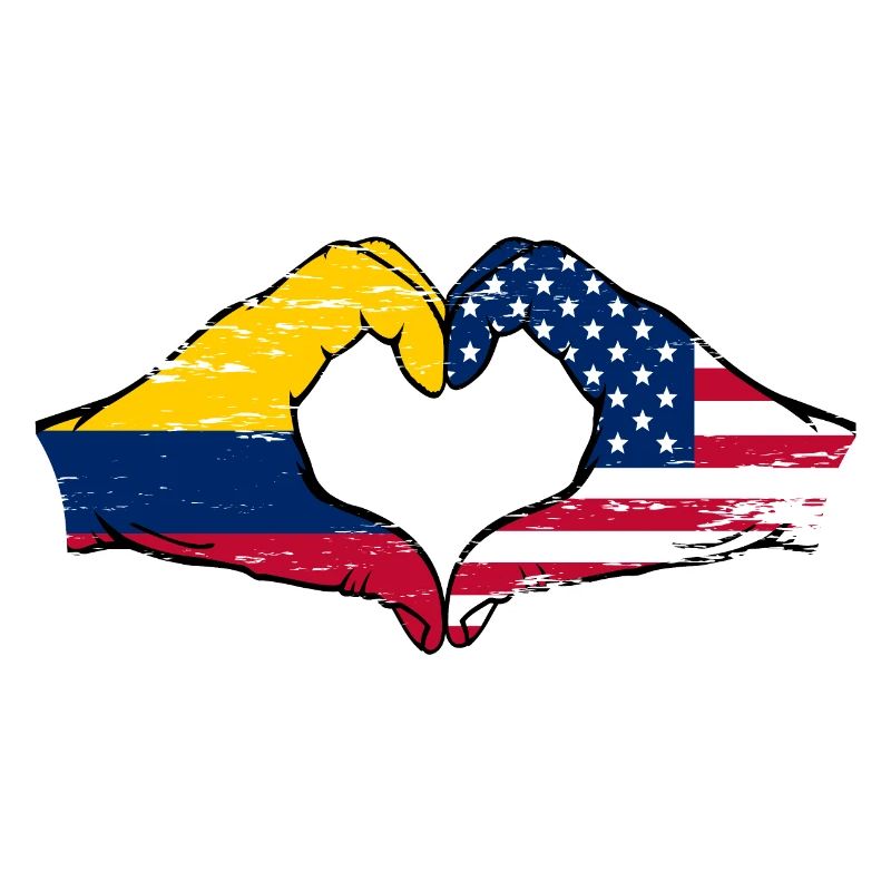 Colombie États-Unis drapeau mains forme de coeur utilisé