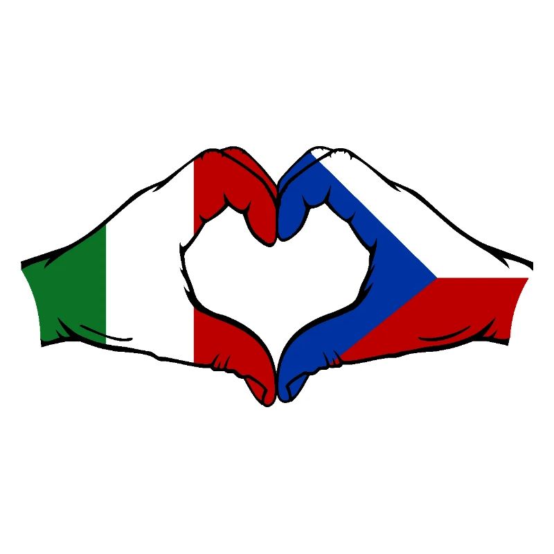 Italie République tchèque drapeau mains forme de coeur