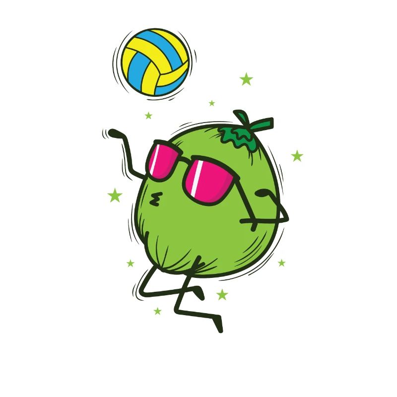 Coconut playing volleyball fruit palm tree