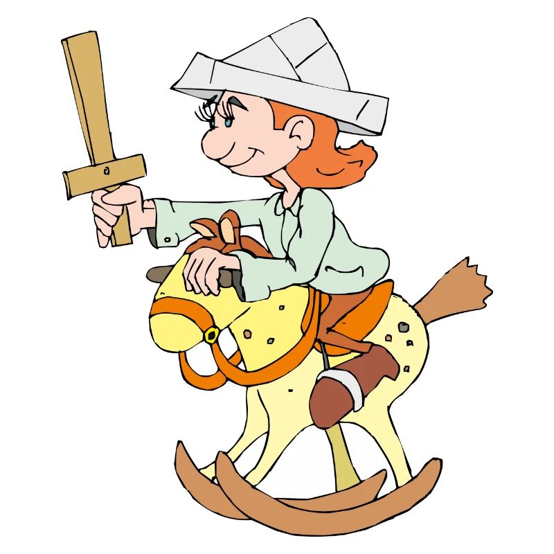 L’enfant monte sur un cheval à bascule