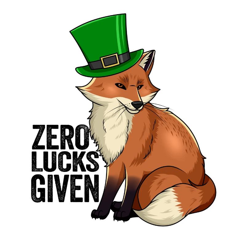 Zero Lucks Given Cute Kawaii Fox Ireland Irish Pun