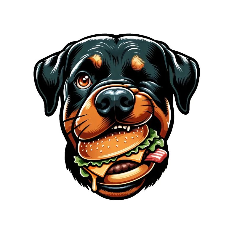 Rottweiler avec hamburger cheeseburger