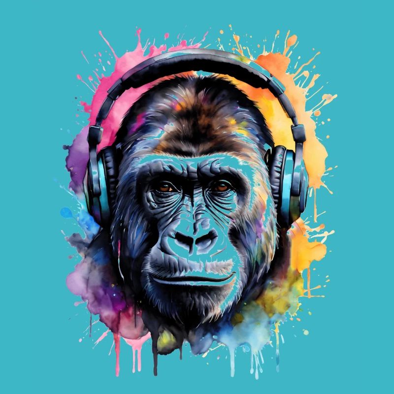Gorilla Kopfhörer Affe Bunt Tier Design Print