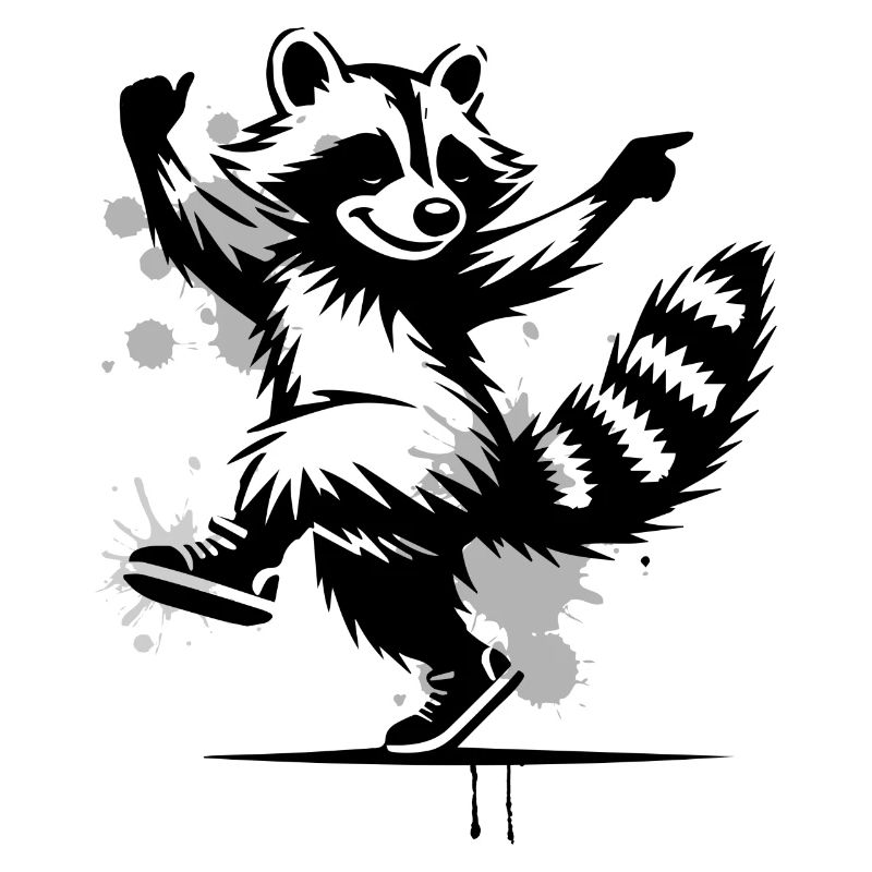 Tanzender Waschbär im Stencil-Stil