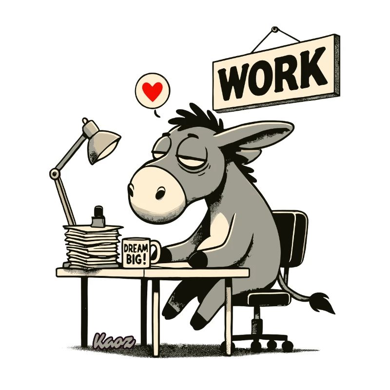 Tired office donkey at work at desk