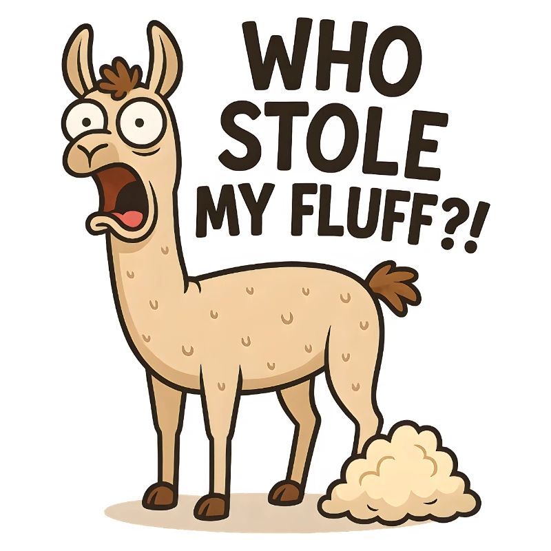 Humorous llama with fluff