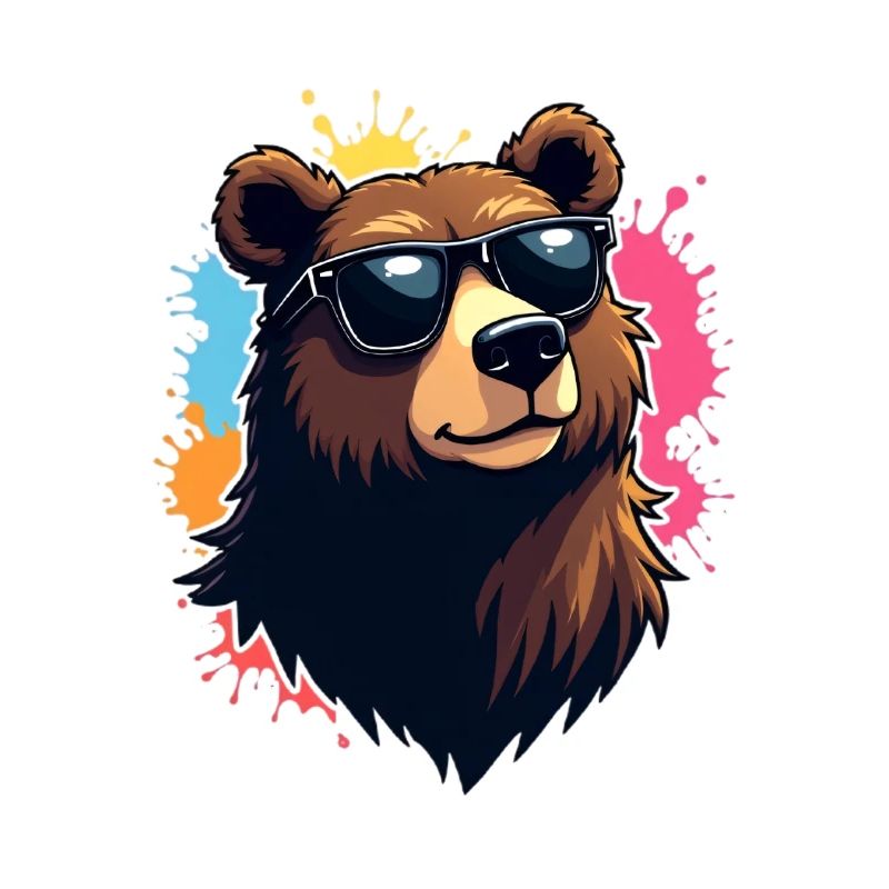 Bär mit Sonnenbrille und Farbexplosion
