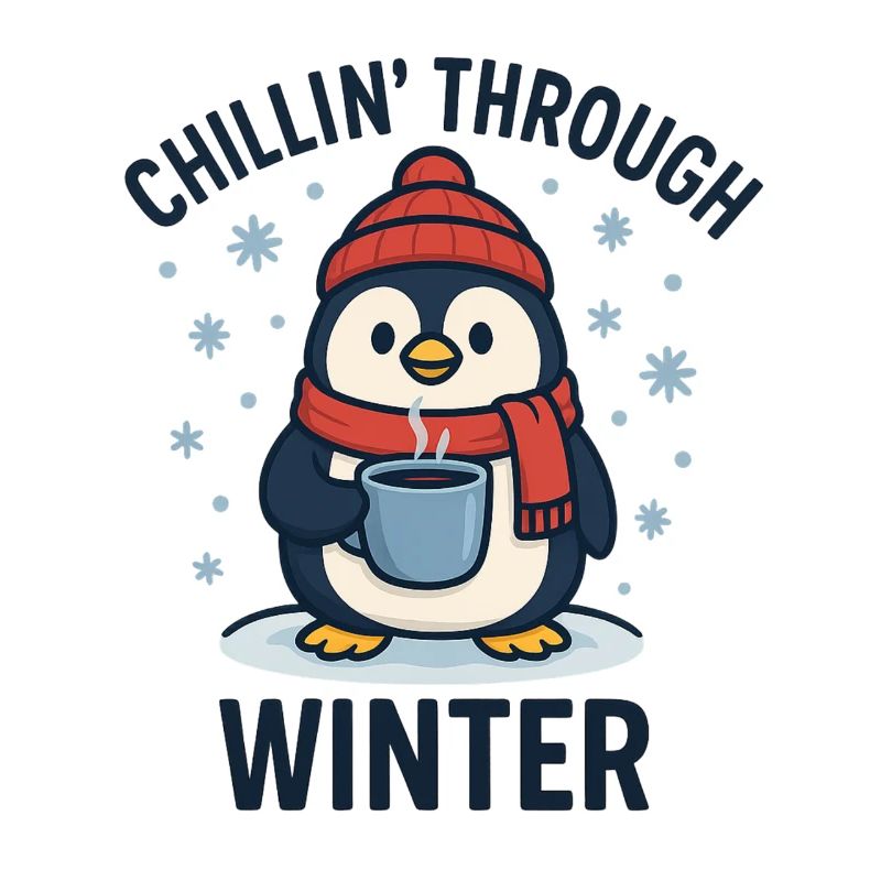 Lustiger Pinguin mit Kaffeetasse