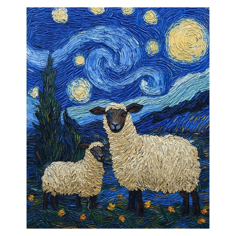 Sheep Van Gogh Style Starry Night