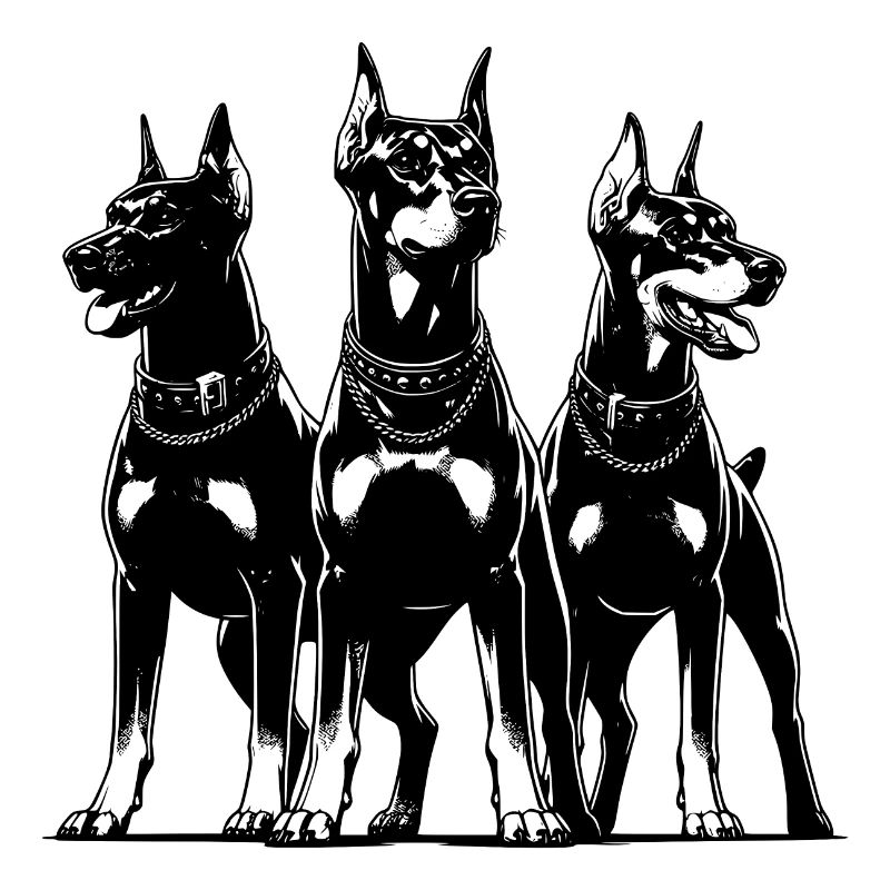 Trois chiens dobermans élégants et vigilants