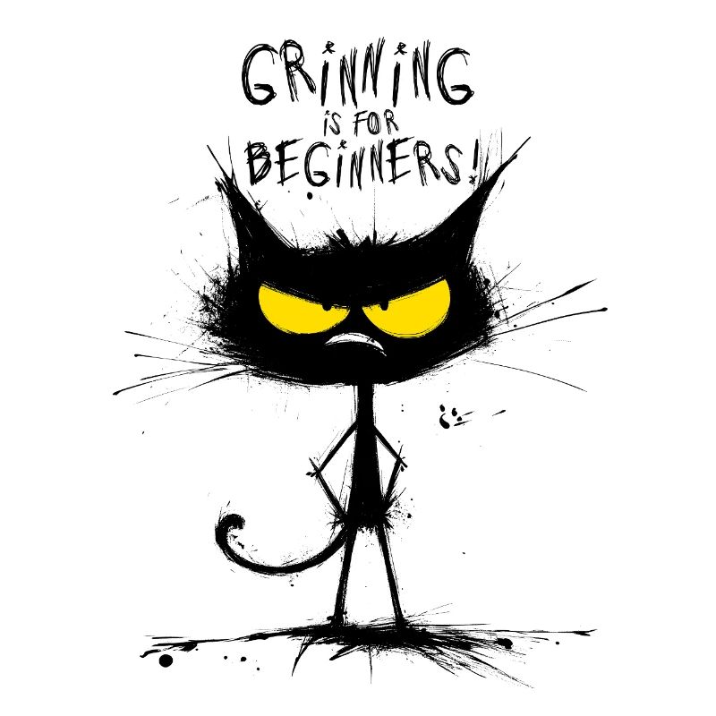 Grumpy Black Cat – Smiling Is for Beginners