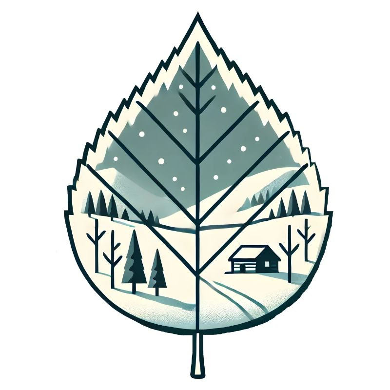 Blatt mit Schneelandschaft