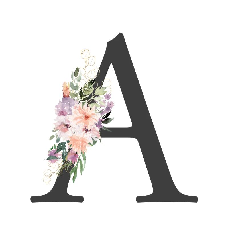 Lettre A, monogramme, fleurs colorées