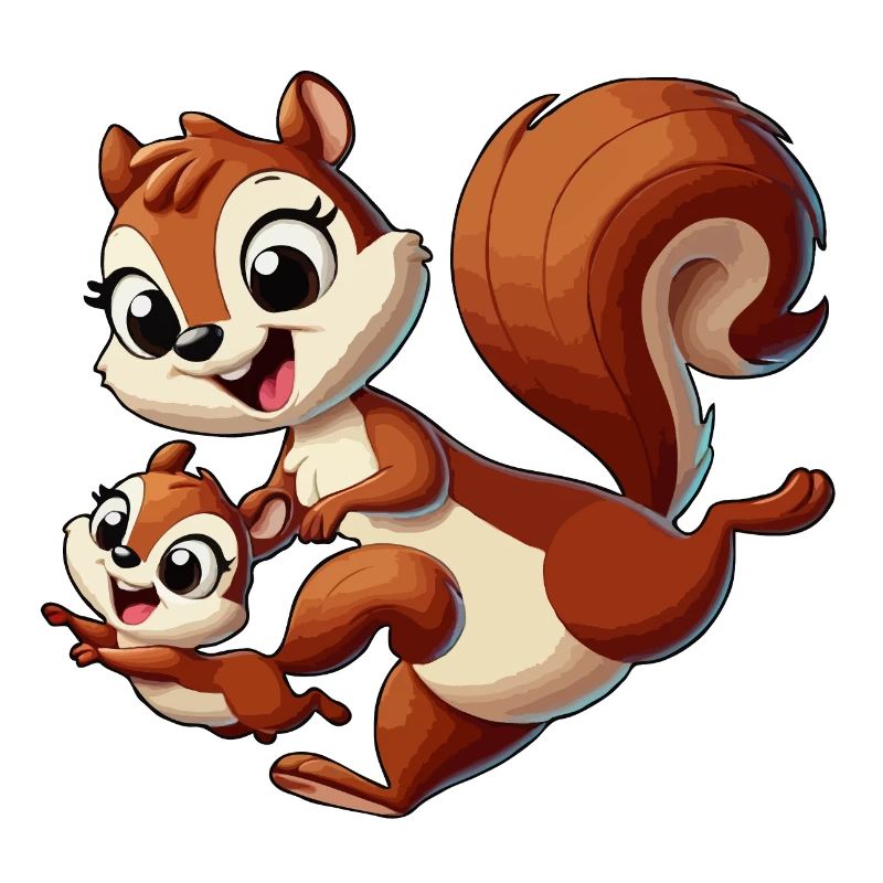 Eichhörnchen-Mutter und Kind beim Herumtollen