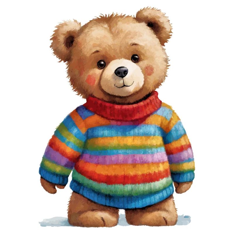 Teddy en pull rayé aquarelle magique