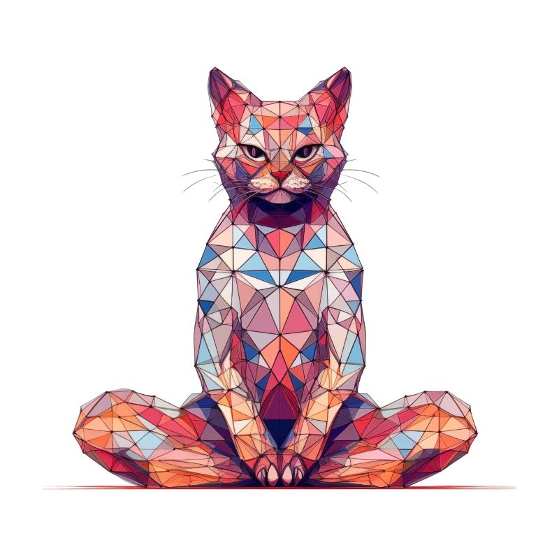 Chat polygonal multicolore