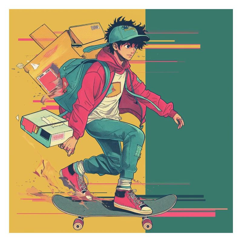 Années 80 Anime Guy Calmant Impression de mode de haute qualité