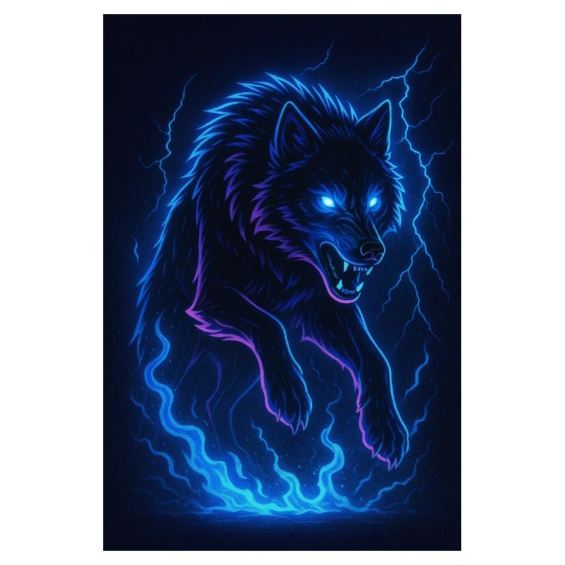 Neonwolf in Donner-Dunkelheit