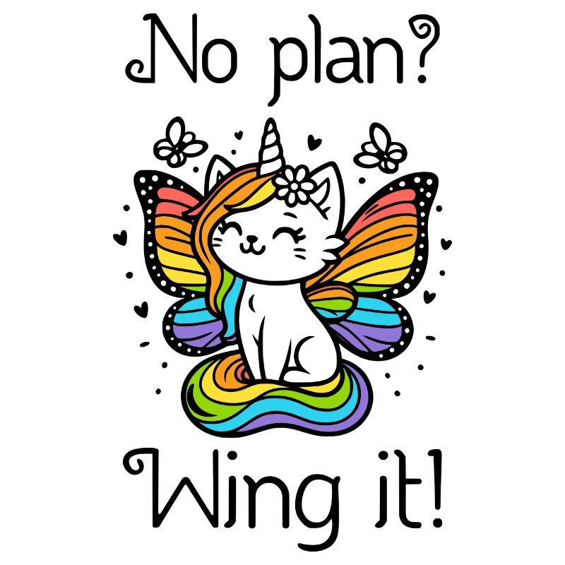 No plan? Wing it! Winged Unicorn Cat (colorful)