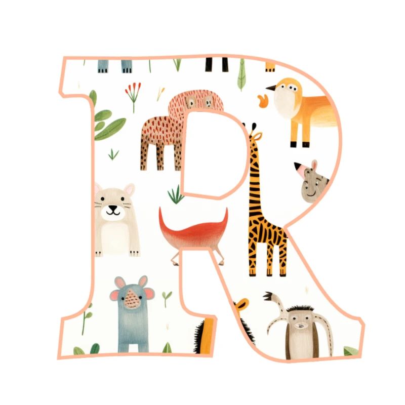 Buchstabe R, Monogramm, Tiermuster