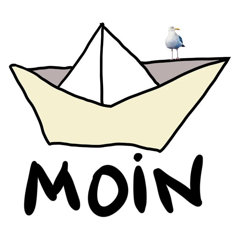 Papierboot am Strand mit Möwe