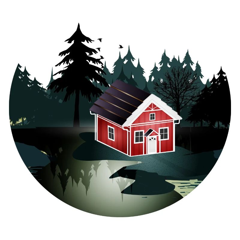 petite maison suédoise rouge à l'orée de la forêt