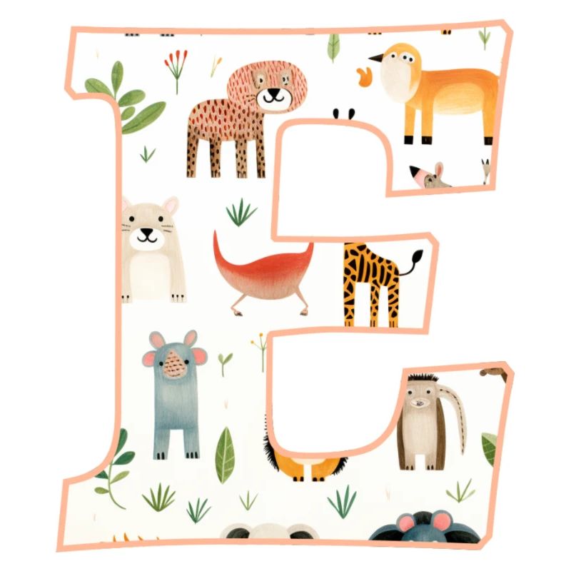 Letter E, Monogram, Animal Pattern