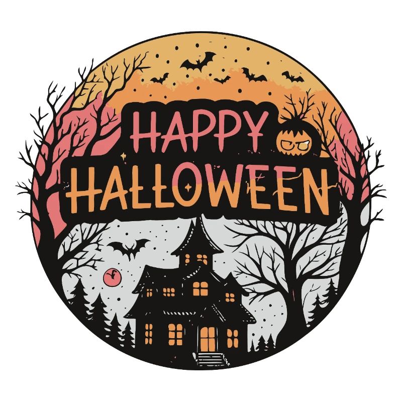 Halloween Circulaire Hantée Jaune Orange