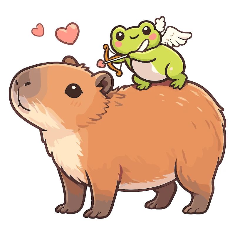 Capybara & Grenouille Cupidon – Motif de la Saint-Valentin