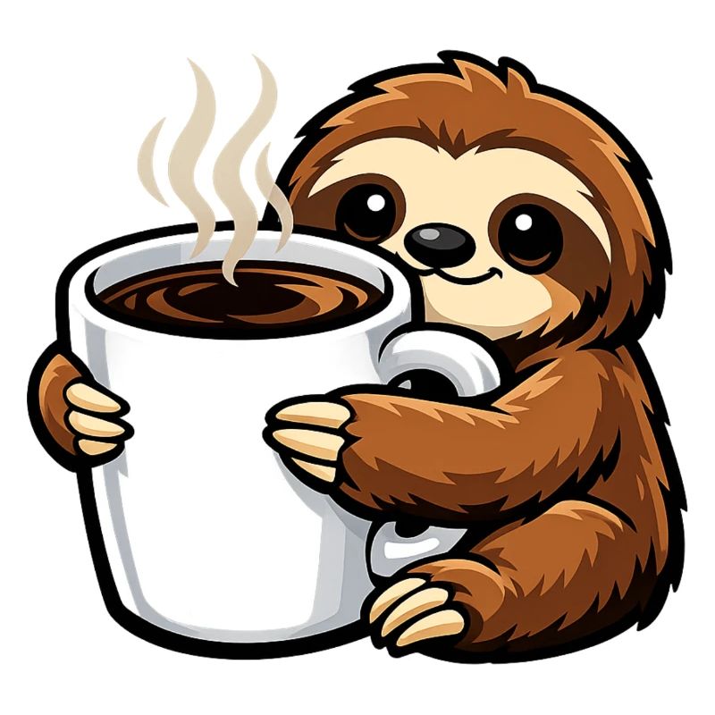 Faultier mit Kaffee-Becher