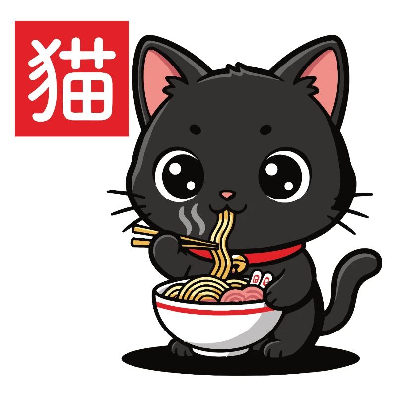 Kitten Eats Ramen Illustration