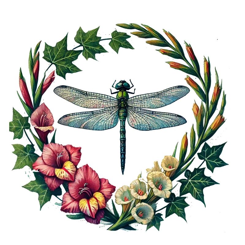 Cadre de couronne florale en forme de libellule