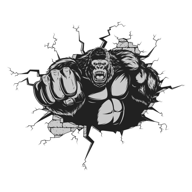 Gorille Percée Mur Noir Blanc