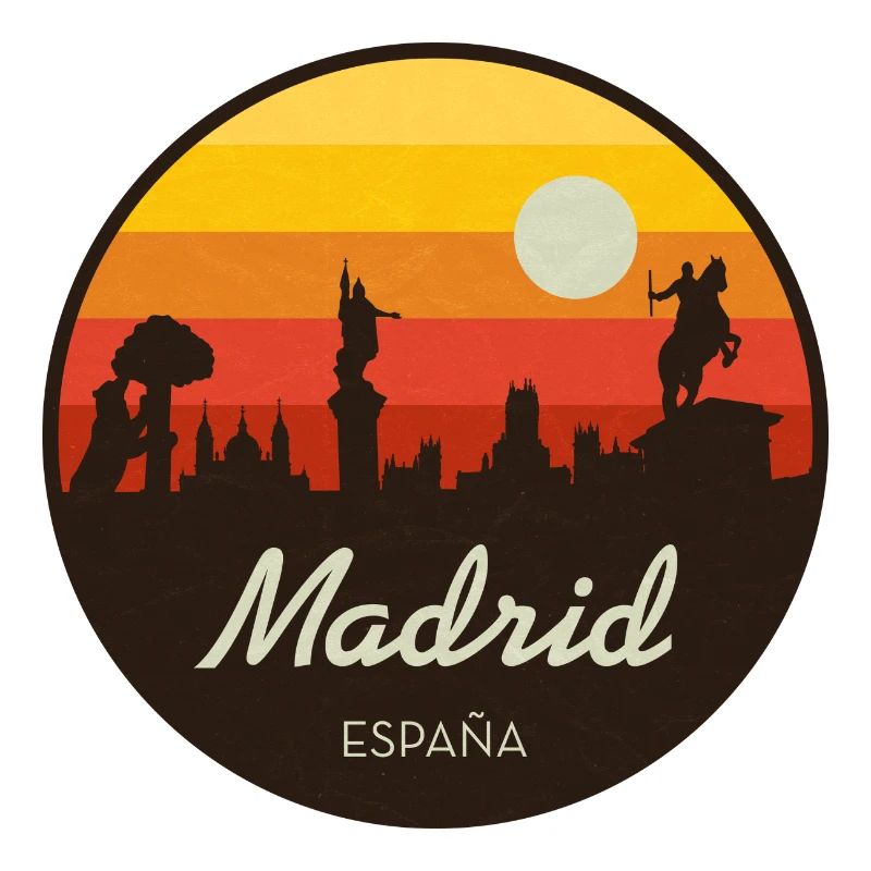 Madrid Sunset Skyline Retro