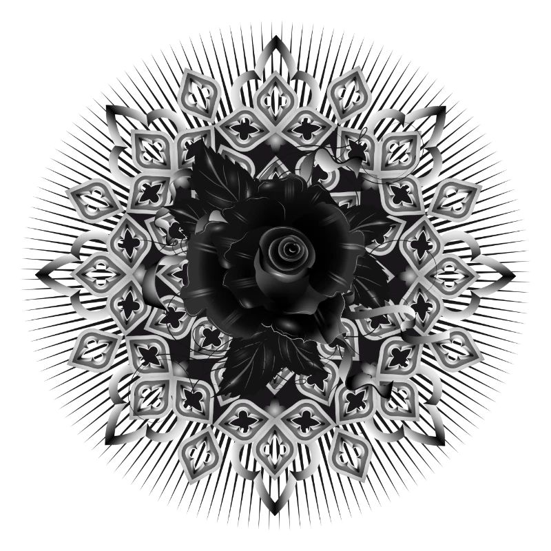 Gotisches Rosetten Ornament mit schwarzer Rose