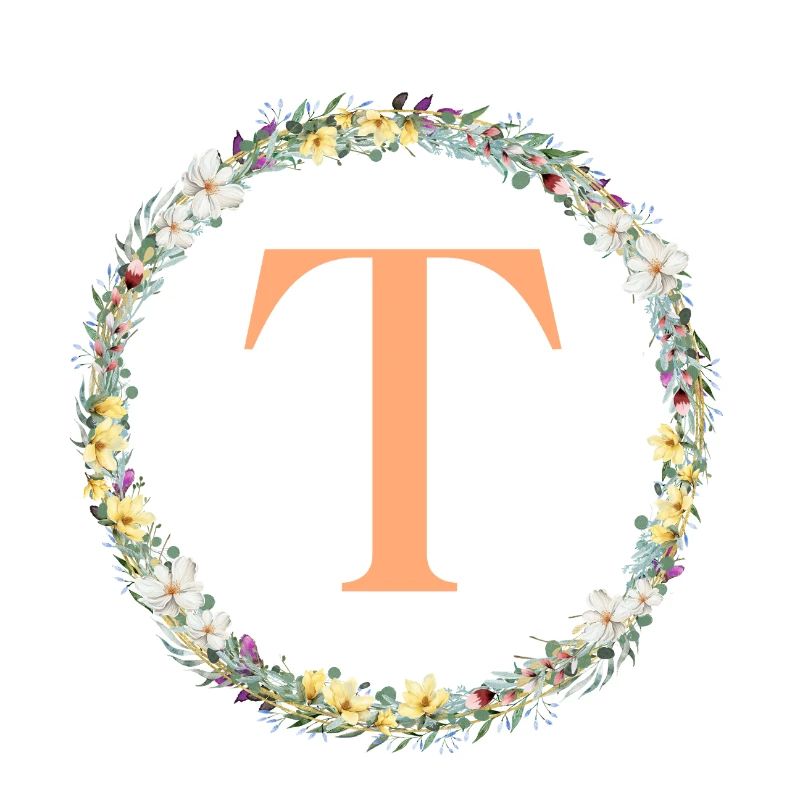 T Monogram, Flower Wreath, Personalizable