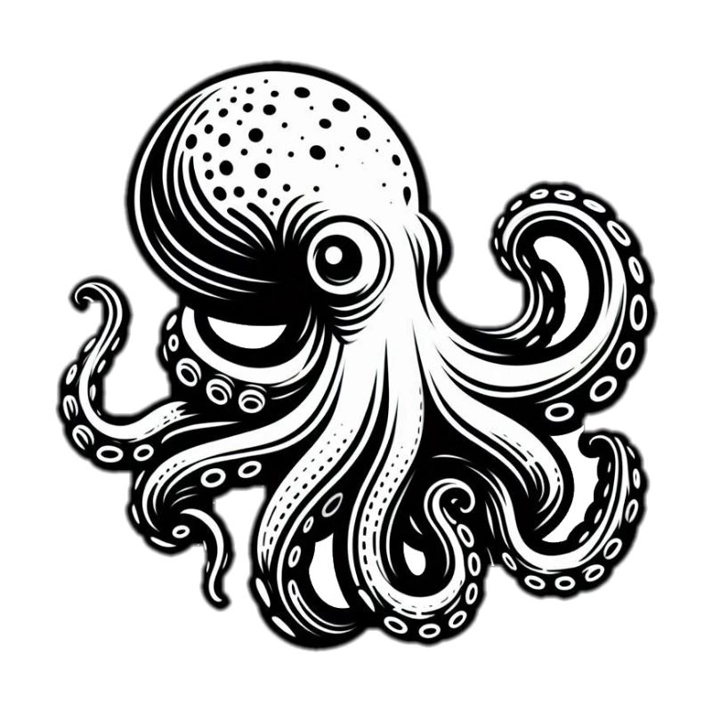 Krake Octopus in Schwarz Weiß