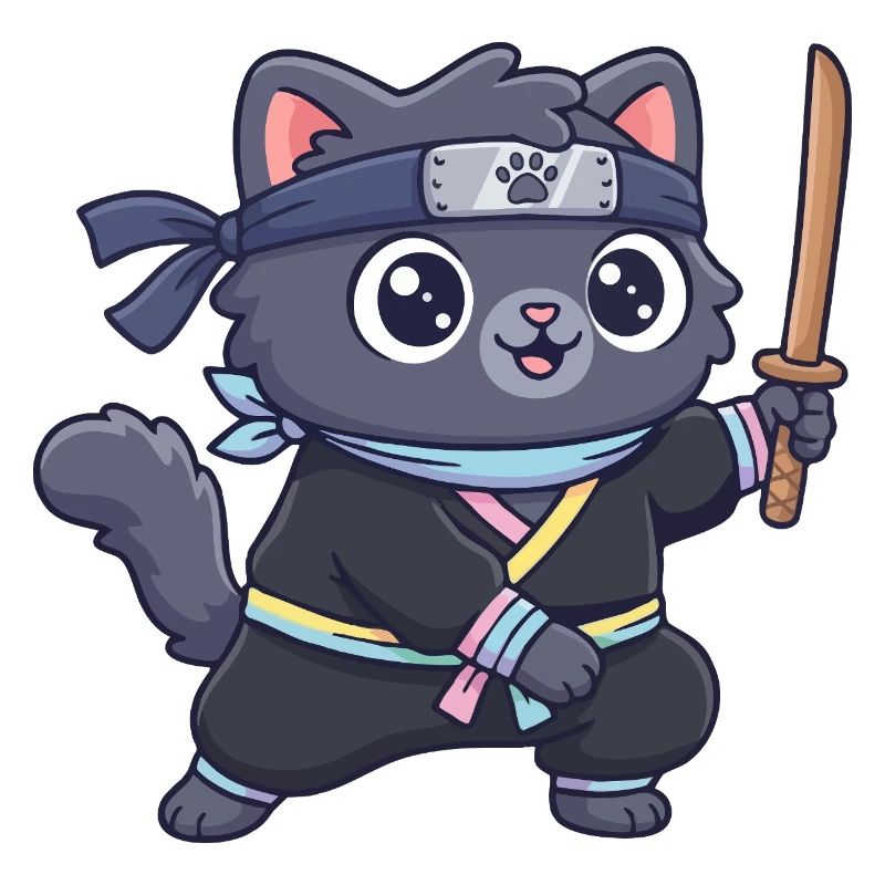 Ninja-Katze im Samurai-Outfit